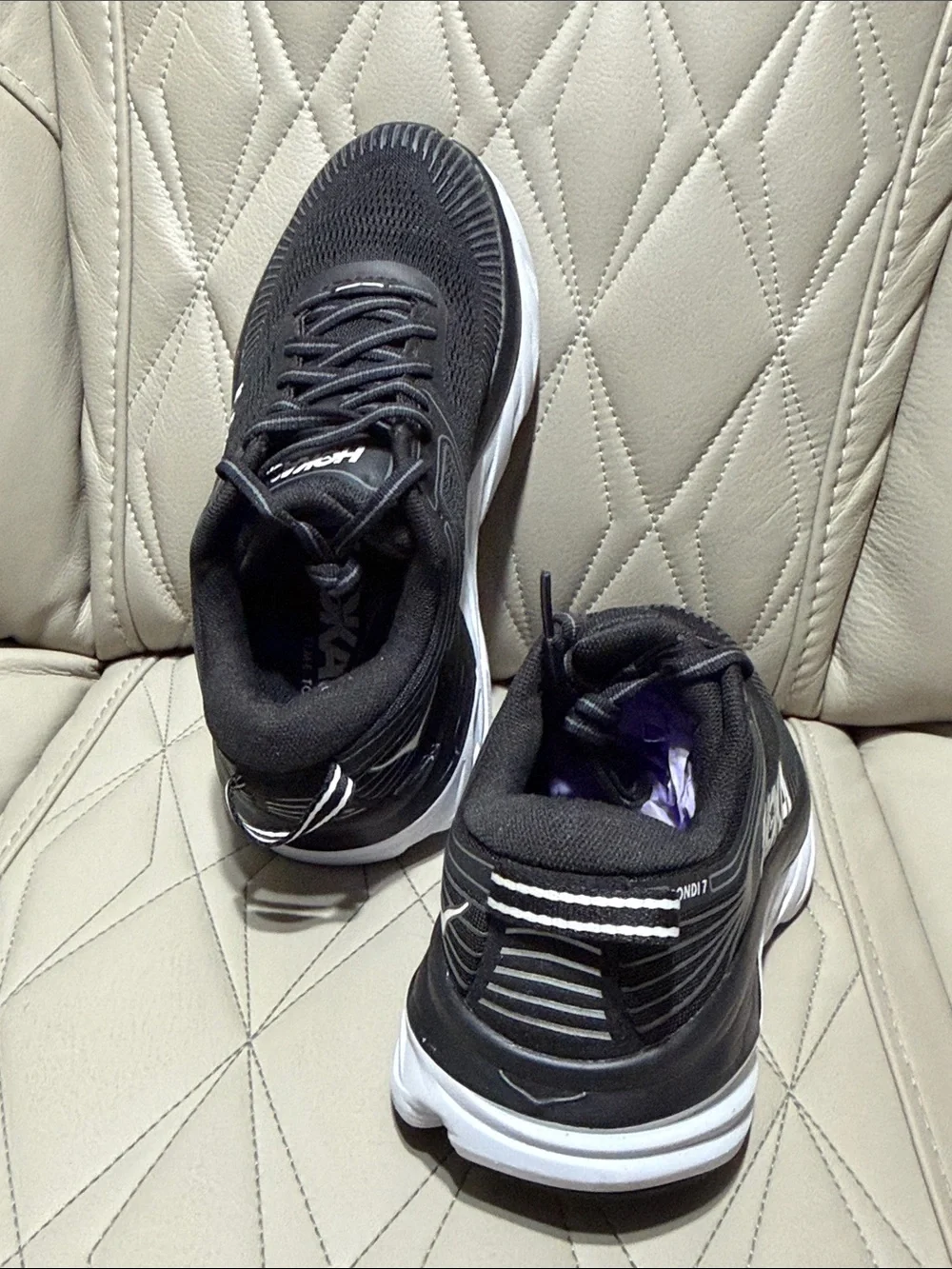 Hoka Black and White Bondi 7 Running Sneakers